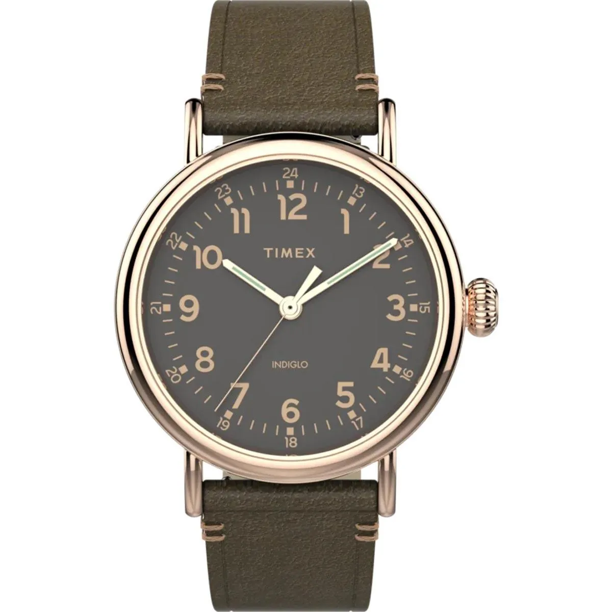Timex Men's Quartz Watch - Standard Grey Dial Green Leather Strap | TW2U03900VQ Timex Watches