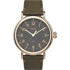 Timex Men's Quartz Watch - Standard Grey Dial Green Leather Strap | TW2U03900VQ Timex Watches