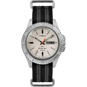 Timex Men's Quartz Watch - Todd Snyder Cream Dial Black and Gray Strap | TW2R83400JR Timex Watches