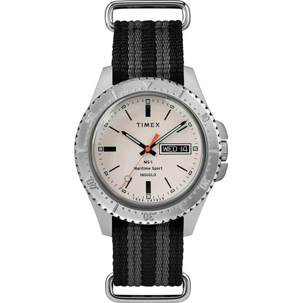 Timex Men's Quartz Watch - Todd Snyder Cream Dial Black and Gray Strap | TW2R83400JR Timex Watches