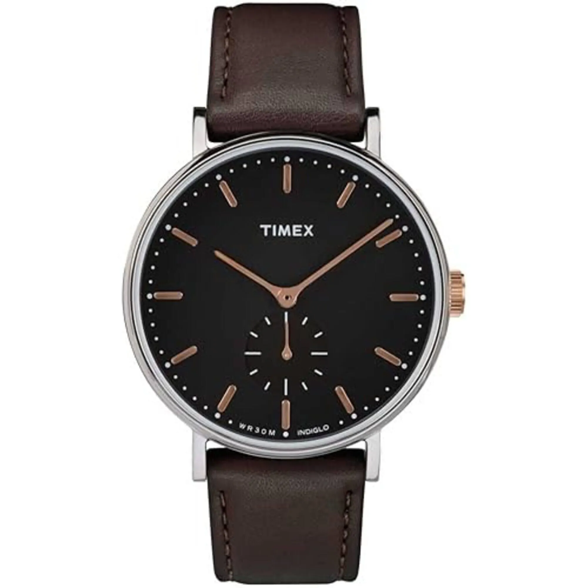 Timex Men's Watch - Fairfield Black Dial Brown Leather Strap Quartz | TW2R38100 Timex Watches