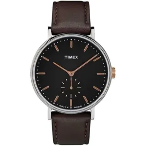 Timex Men's Watch - Fairfield Black Dial Brown Leather Strap Quartz | TW2R38100 Timex Watches