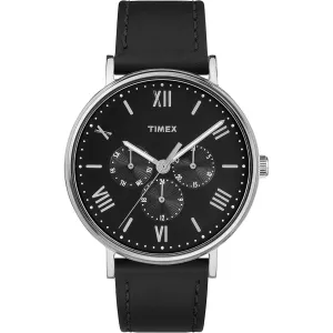 Timex Men's Watch - Main Street Steel Case Black Dial Leather Strap | TW2R29000 Timex Watches
