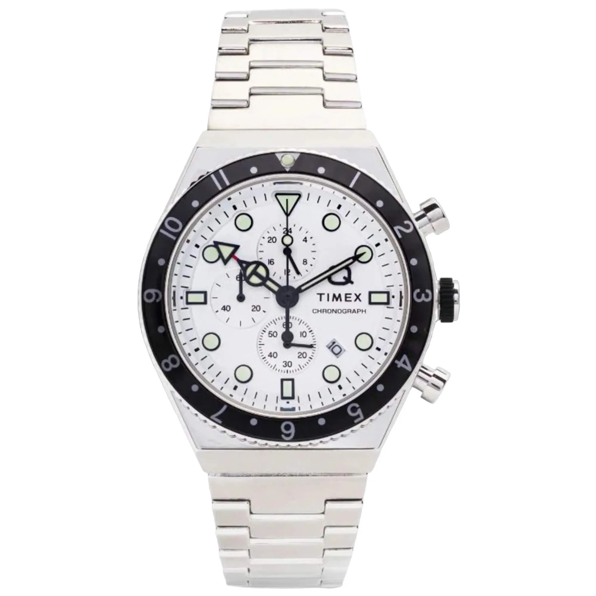 Timex Men's Watch - Q Chronograph White Dial Stainless Steel Bracelet | TW2V69900 Timex Watches