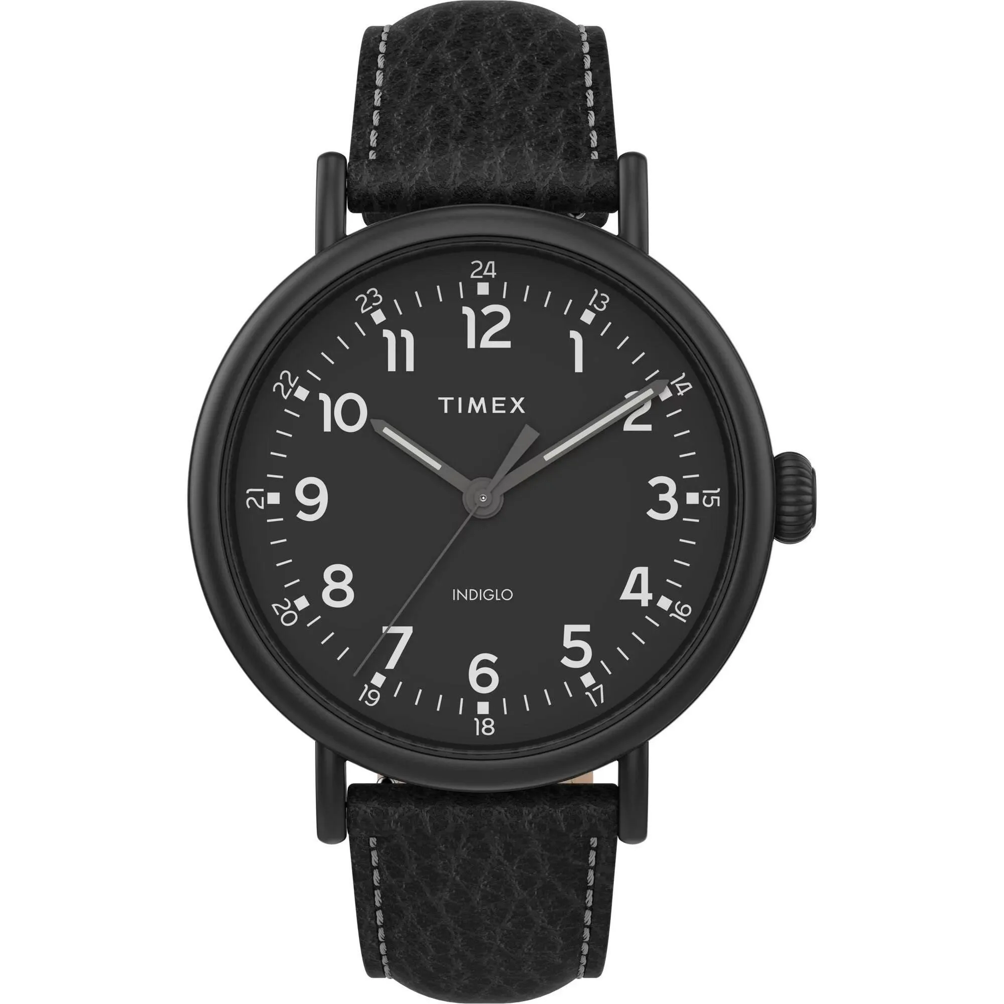 Timex Men's Watch - Standard Black Indiglo Light-Up Dial Leather Strap | TW2T91000 Timex Watches