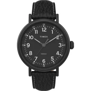 Timex Men's Watch - Standard Black Indiglo Light-Up Dial Leather Strap | TW2T91000 Timex Watches