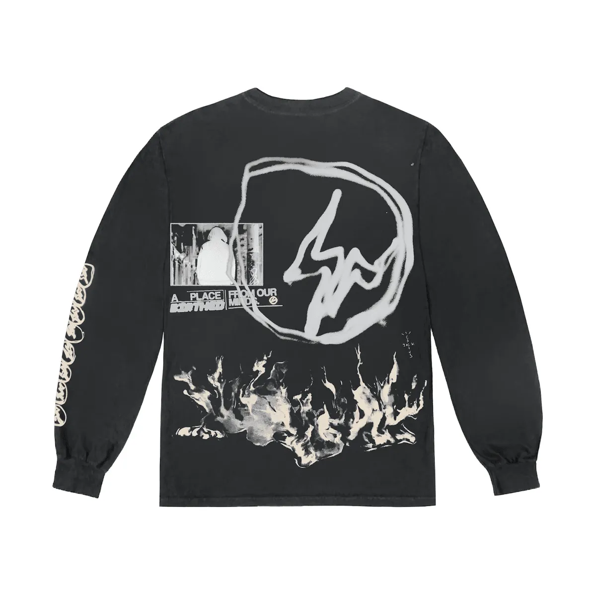 Travis Scott Cactus Jack For Fragment Logo L/S T-shirt Washed Black nike air max 90 classic design running shoes