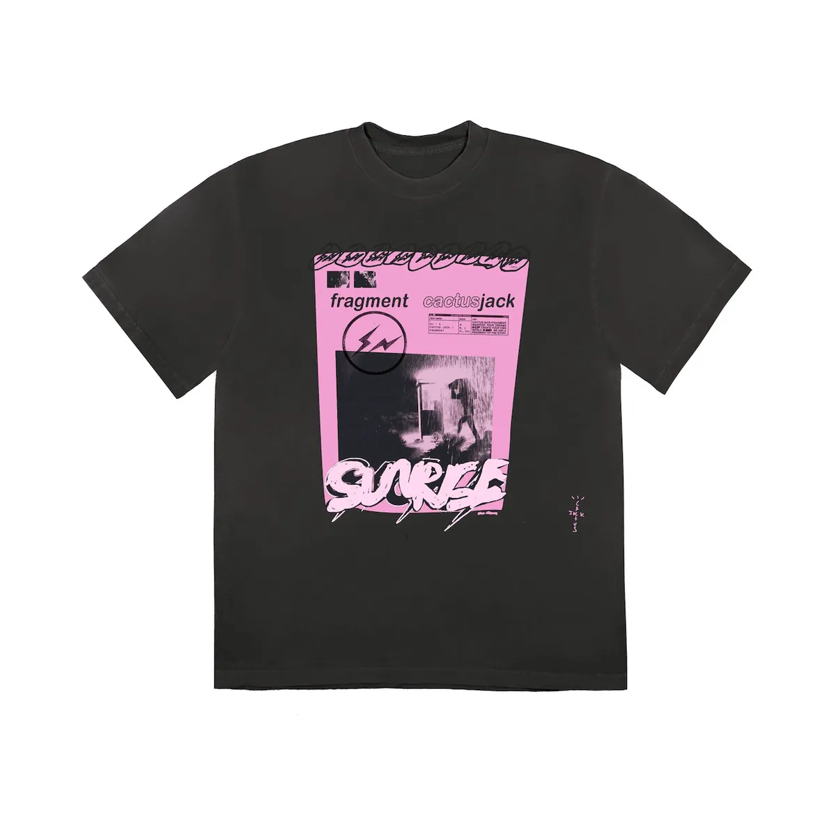 Travis Scott Cactus Jack For Fragment Pink Sunrise T-shirt Washed Black nike air max 90 classic design running shoes