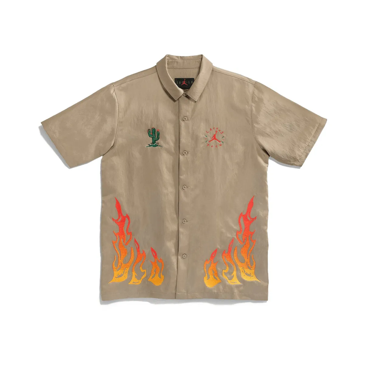 Travis Scott Cactus Jack x Jordan Button Down Shirt Khaki/University Red nike air max 90 classic design running shoes