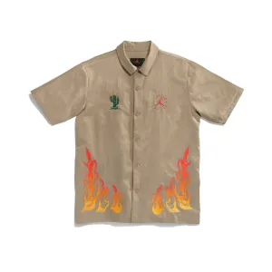 Travis Scott Cactus Jack x Jordan Button Down Shirt Khaki/University Red nike air max 90 classic design running shoes