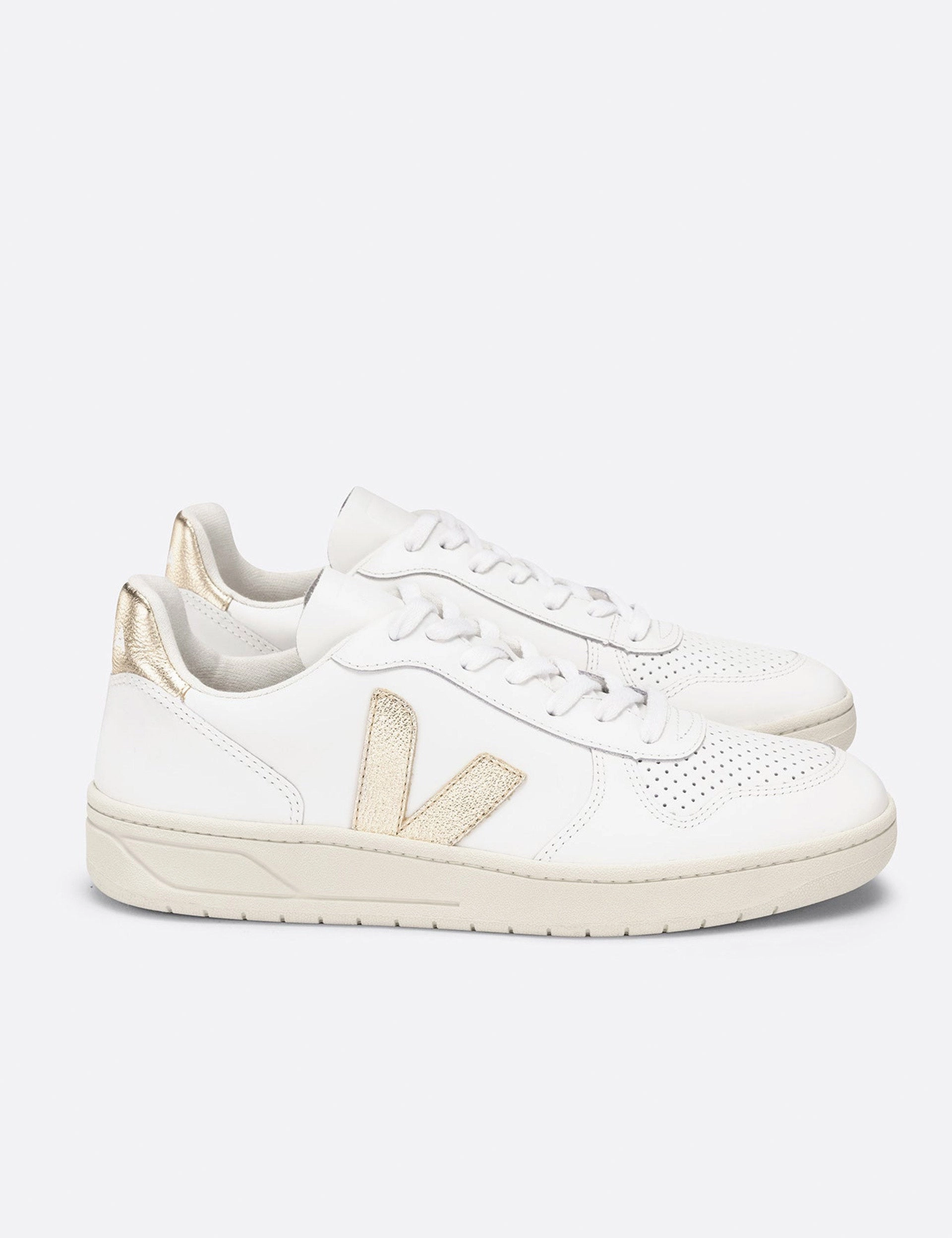 V-10 Leather - White Platine Veja women's trendy casual shoes