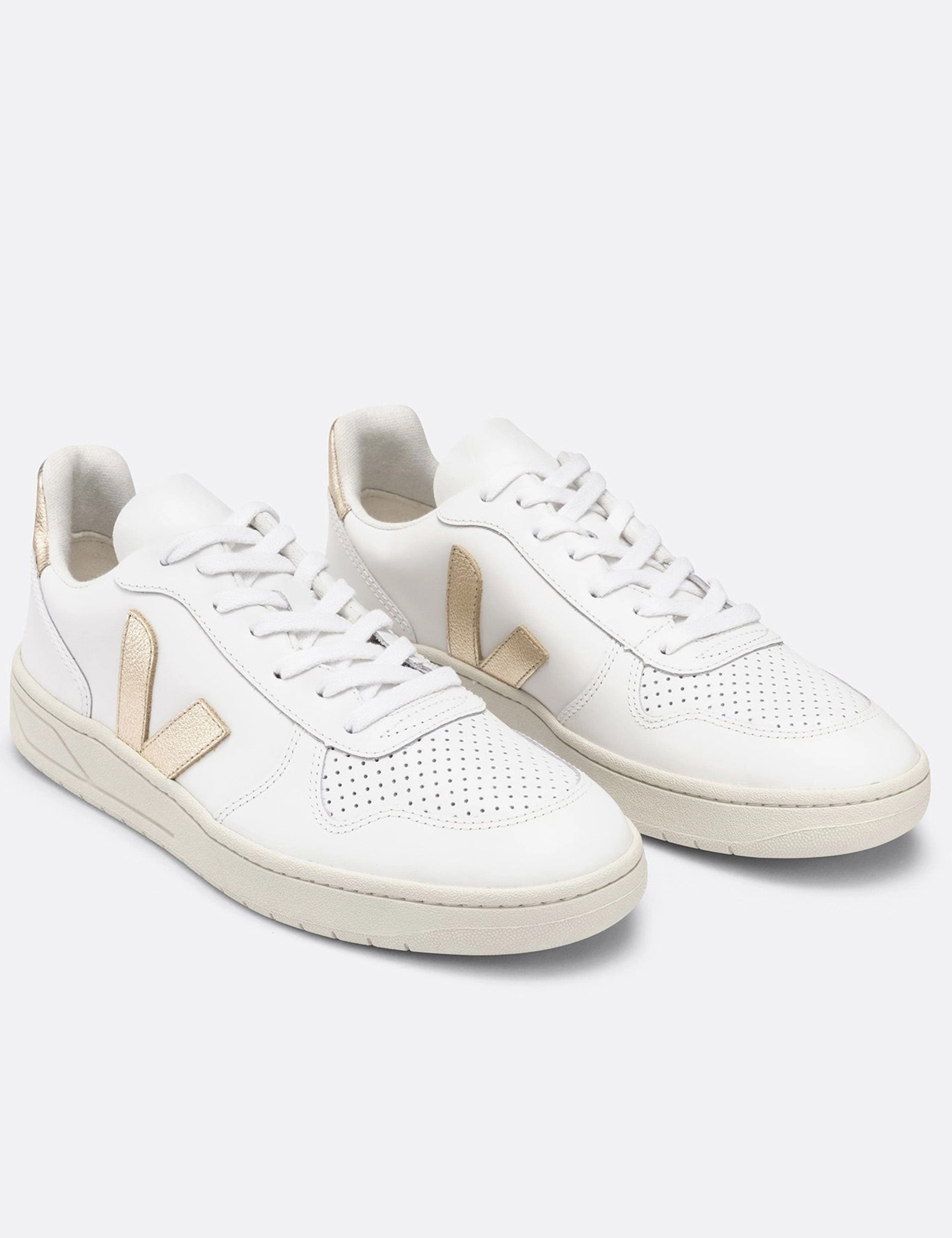 V-10 Leather - White Platine Veja women's trendy casual shoes