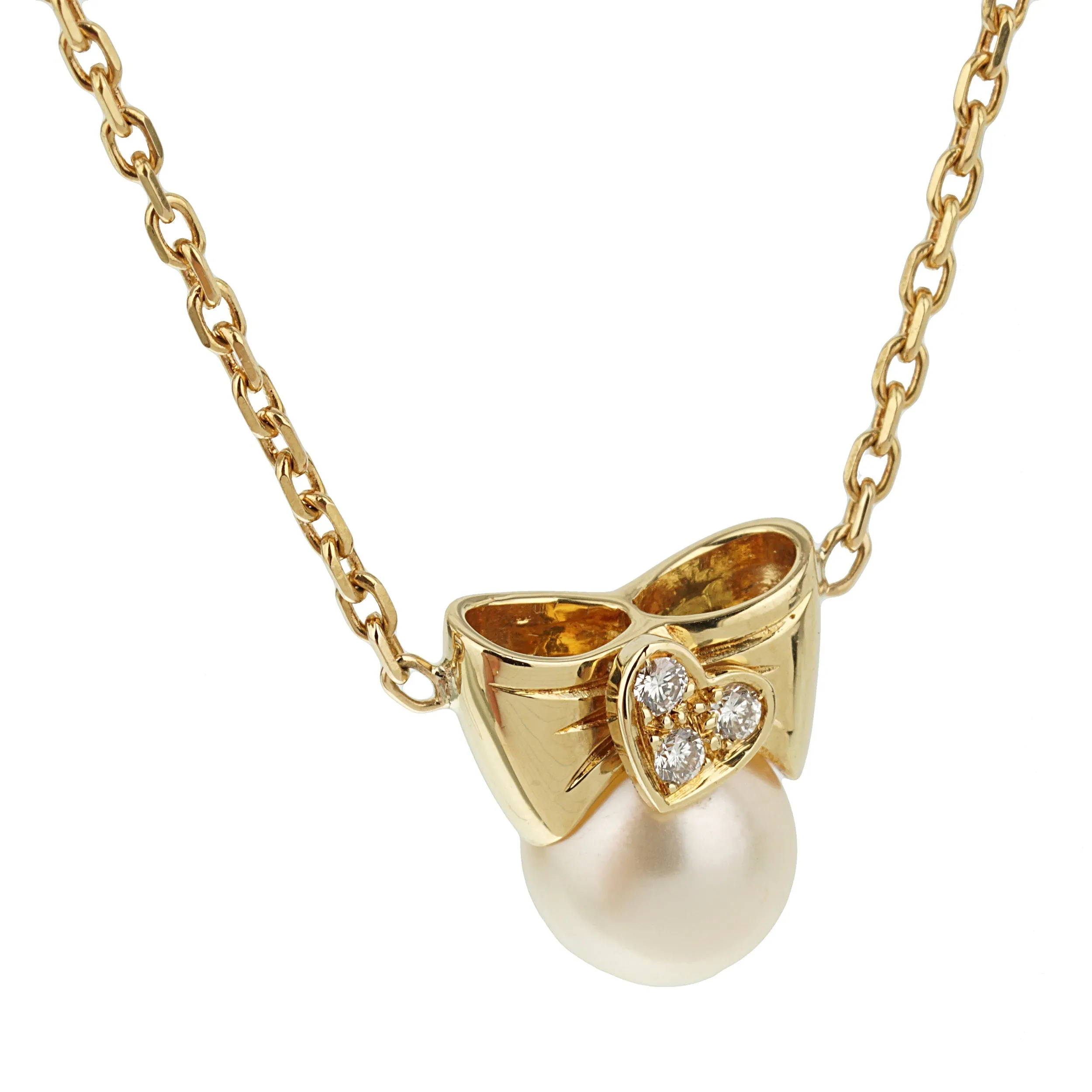 Van Cleef Arpels Pearl Diamond Bow 18k Yellow Gold Necklace Van Cleef And Arpels Jewelry