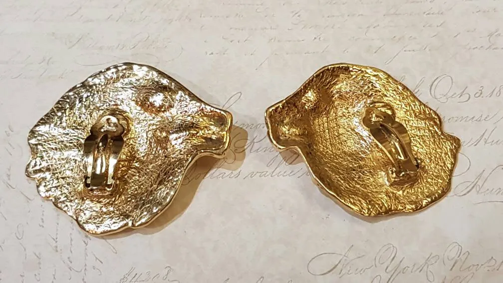 Vintage YSL Yves Saint Laurent Earrings Large Gold Lions