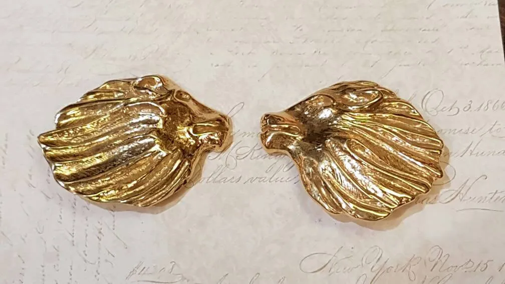 Vintage YSL Yves Saint Laurent Earrings Large Gold Lions