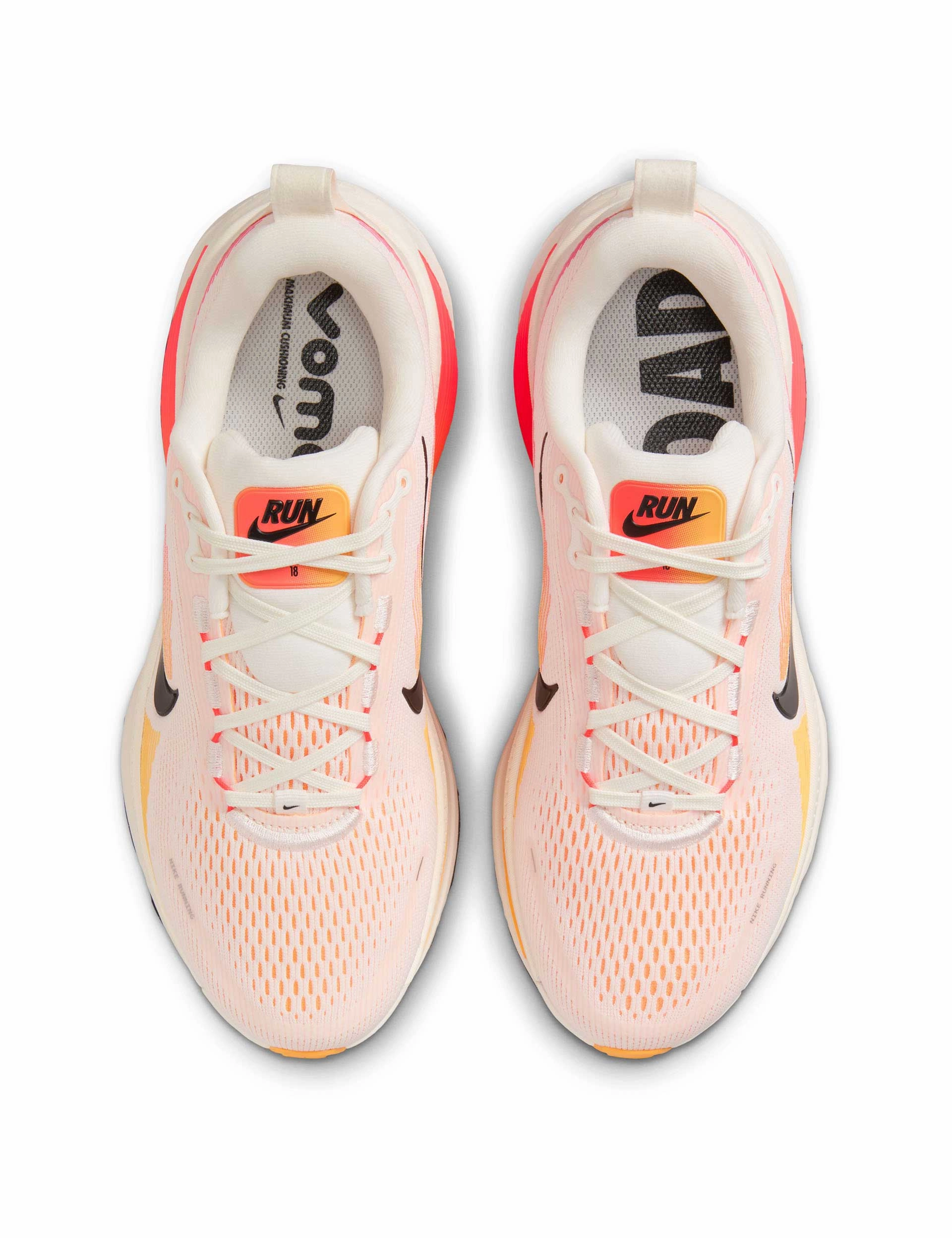 Vomero 18 Running Shoes - Sail/Bright Crimson/Laser Orange/Black Nike women's stylish athletic footwear