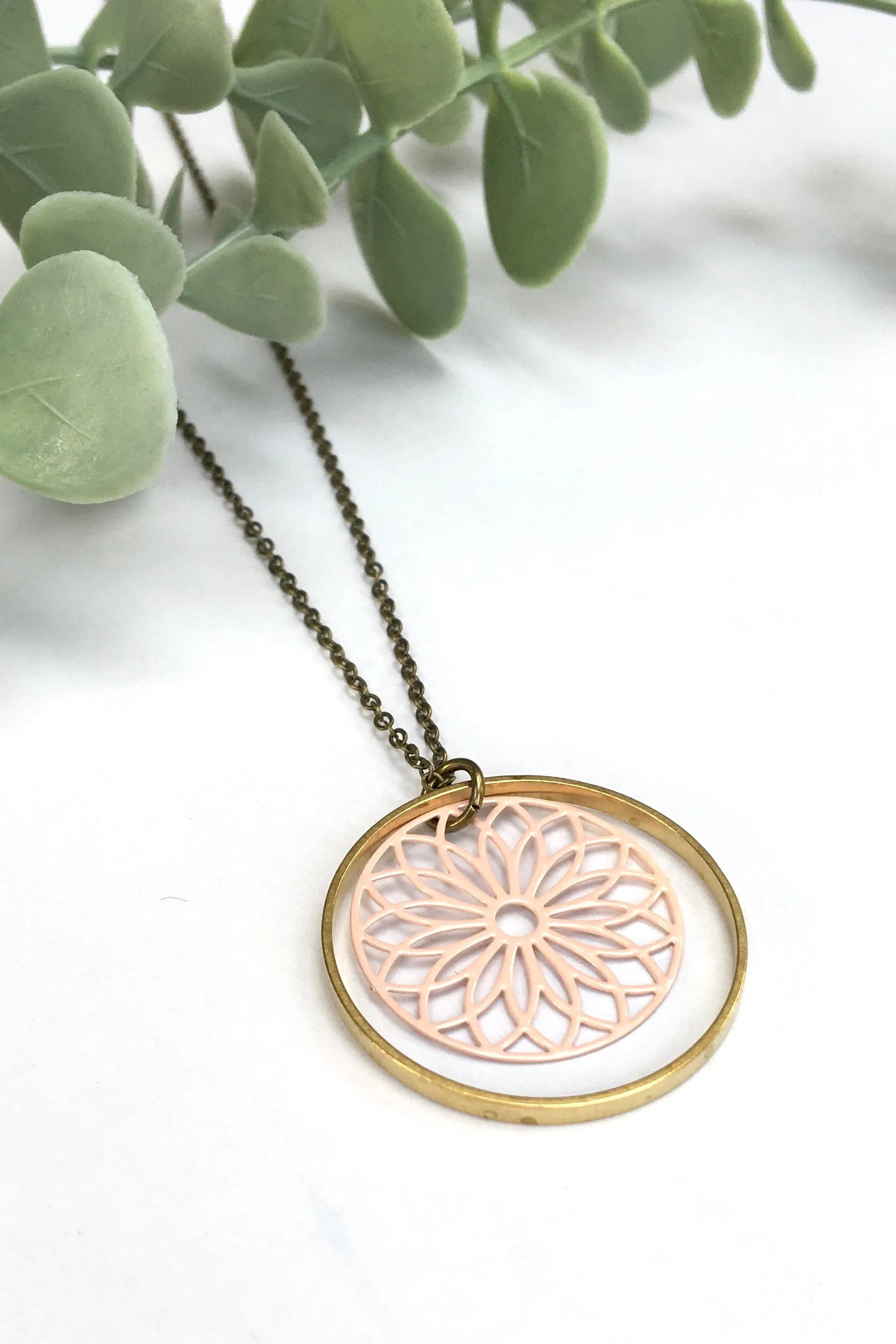 Wine on Sundays Jewelry Filagree Brass Circle Necklace
