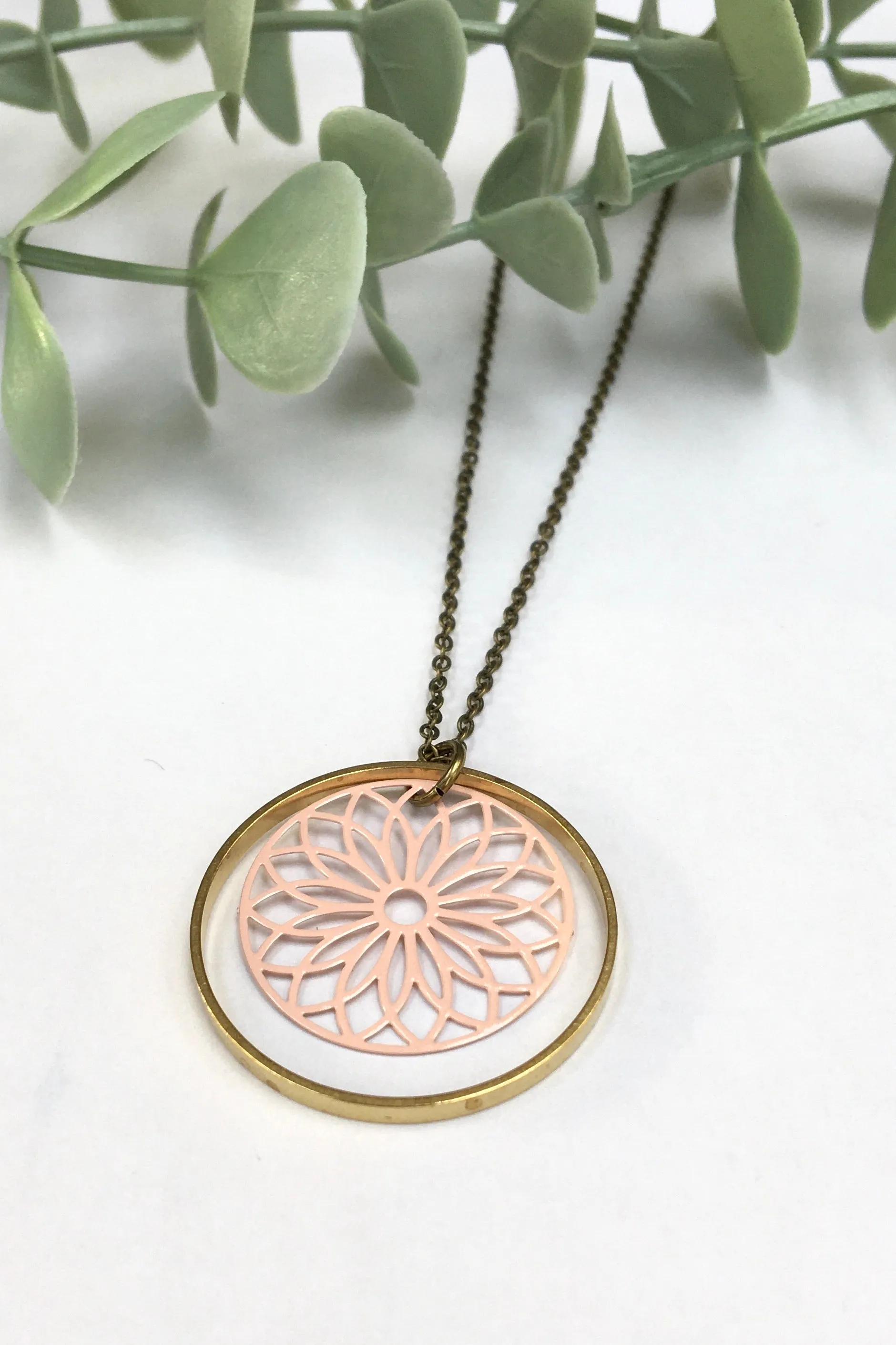 Wine on Sundays Jewelry Filagree Brass Circle Necklace
