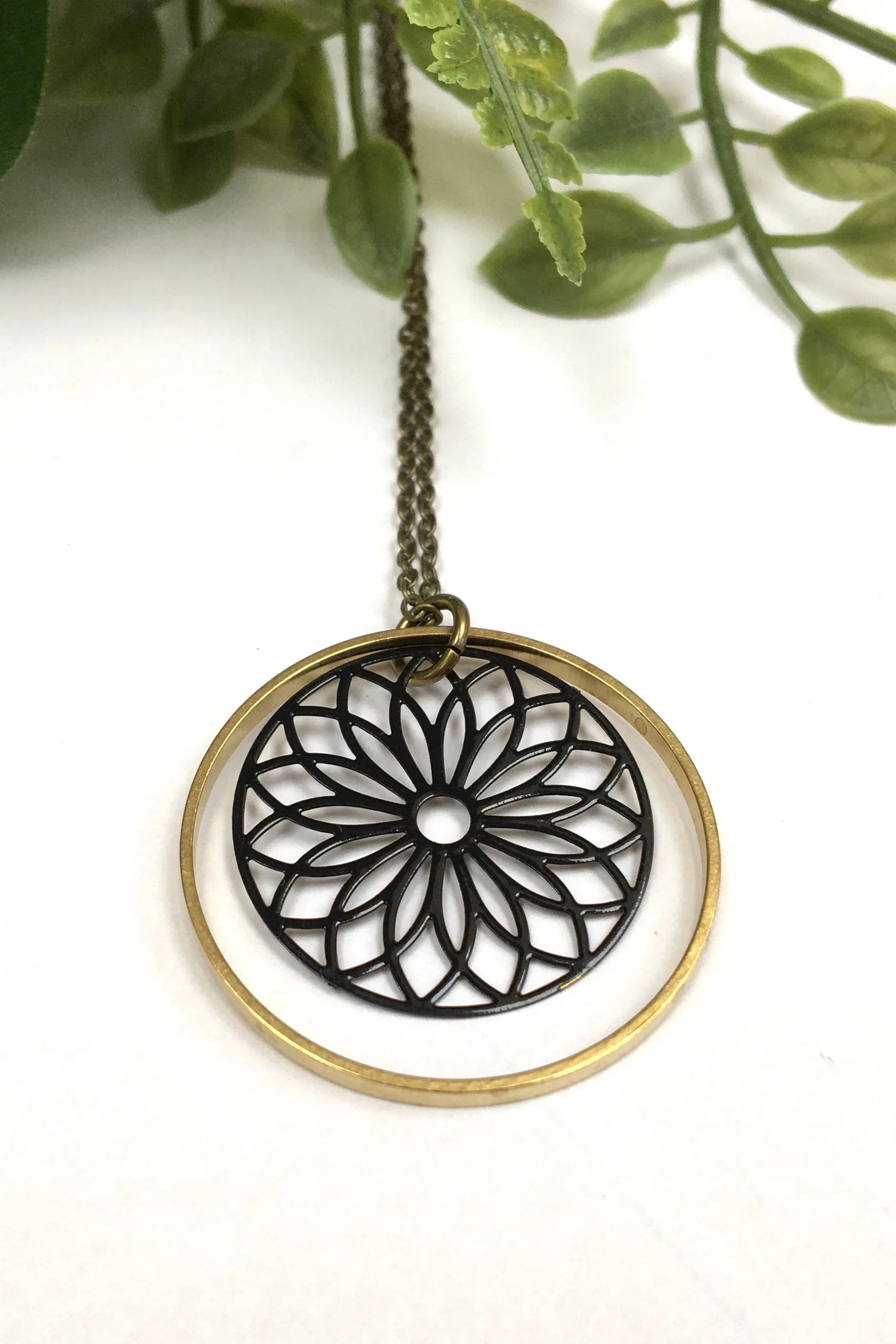 Wine on Sundays Jewelry Filagree Brass Circle Necklace